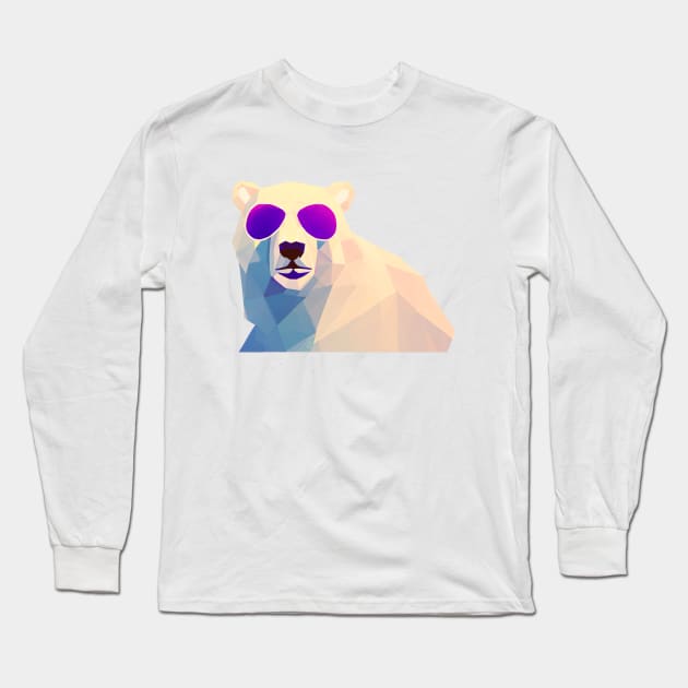 Cool Low Poly Polar Bear wearing Sunglasses Long Sleeve T-Shirt by Artist Rob Fuller